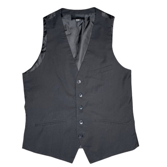 H&M Black Stretch 5 Button Front Chest/Front Pockets Fitted Suit Vest 38R - Picture 1 of 6
